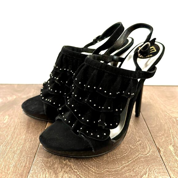 BCBG Generation Black Ruffle Frilly Stilettos - Picture 1 of 5